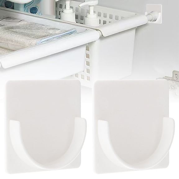 Curtain Rod Holder, No Drill Shower Brackets for Rods Heads, Self-Adhesive Tension Organizers, Clear No-Drill Rod Holders for Kitchen, Bathroom, Window, Bookshelf, Closet, White1