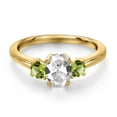 thumbnail image 3 of Gem Stone King 18K Yellow Gold Plated Silver White Created Sapphire and Green Peridot Engagement Ring for Women | 1.41 Cttw | Oval 7X5MM | Gemstone September Birthstone | Size 5, 3 of 6