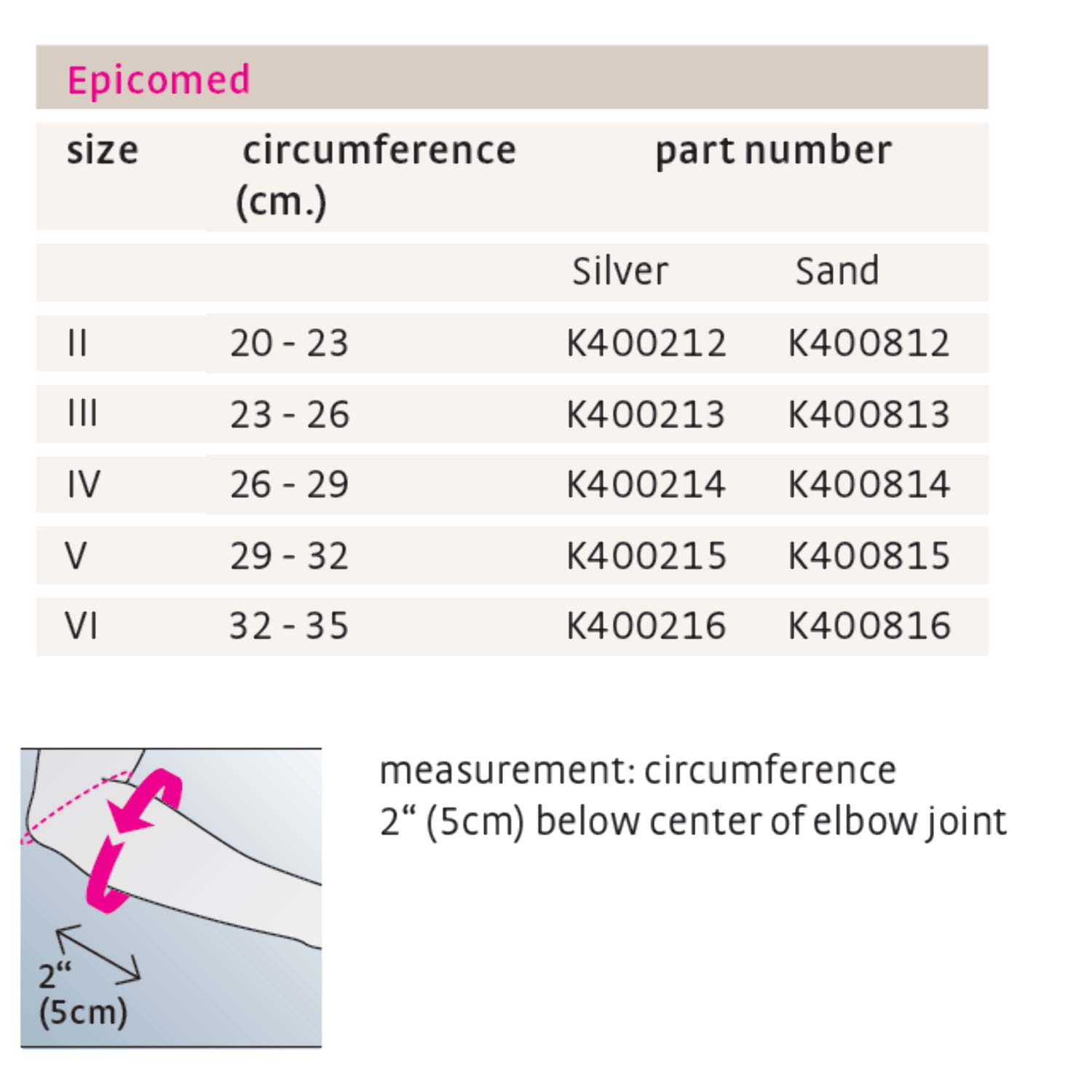 medi Epicomed Elbow Support w/Accu-Pressure Silicone Insert, II, Silver