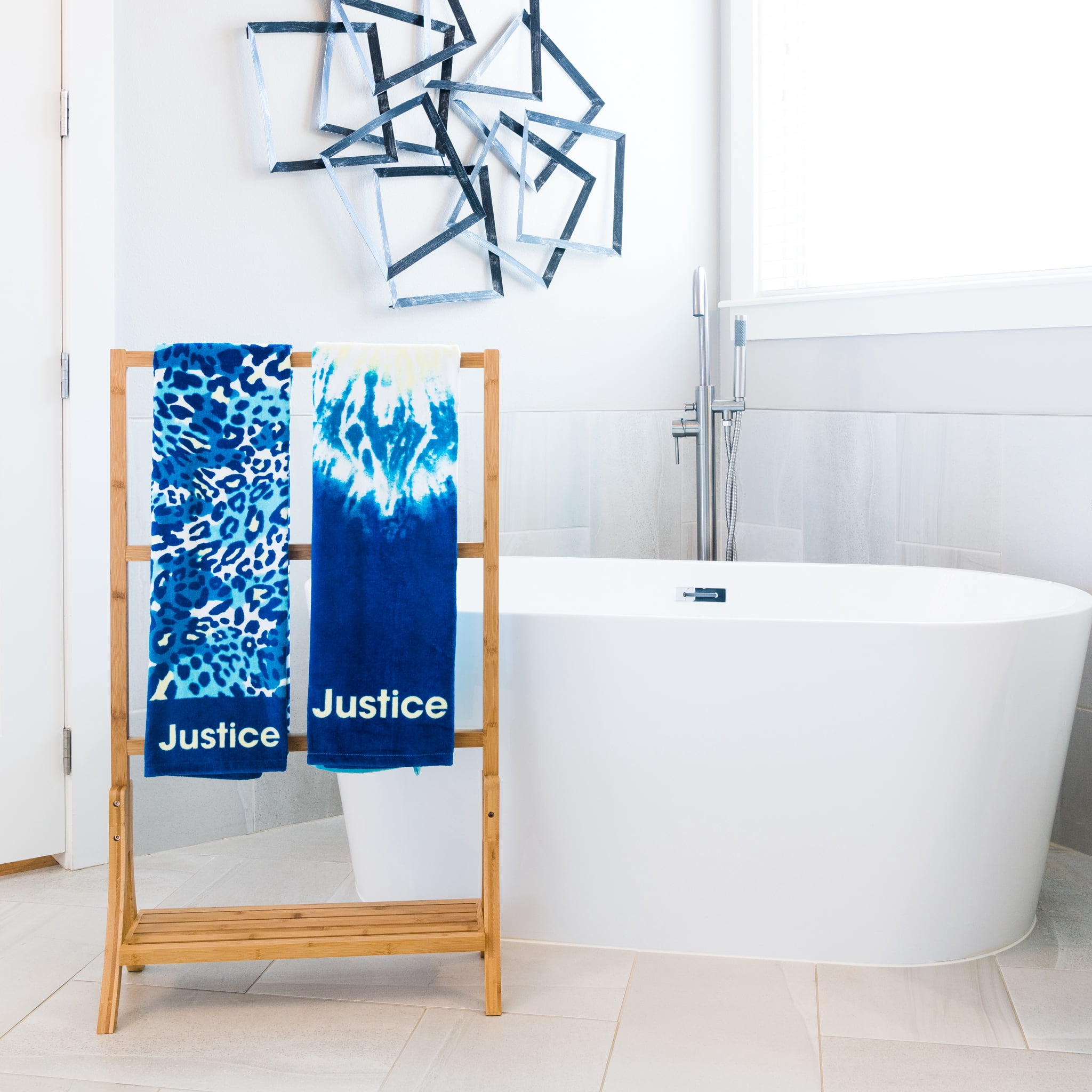 Justice Blue Cheetah and Blue Tie Dye 2-Pack Towel Set, Color Blue, 30 x 54