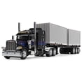 thumbnail image 1 of Peterbilt 389 with 63" Mid-Roof Sleeper and Container Trailer and Two 20' Dry Goods Containers Jet Black with Stripes "DCP Exclusive" Series 1/64 Diecast Model by DCP/First Gear, 1 of 1