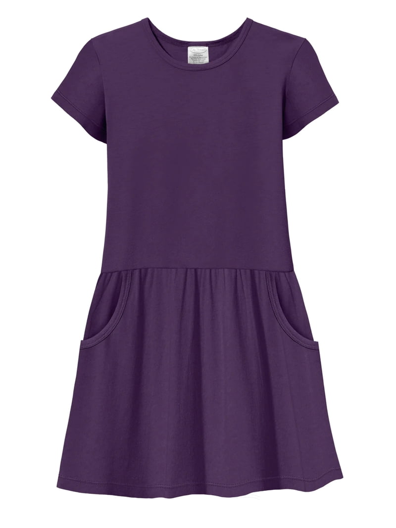 Made in USA Girls Soft Cotton Jersey Short Sleeve Drop Waist Pocket Dress -  Walmart.com