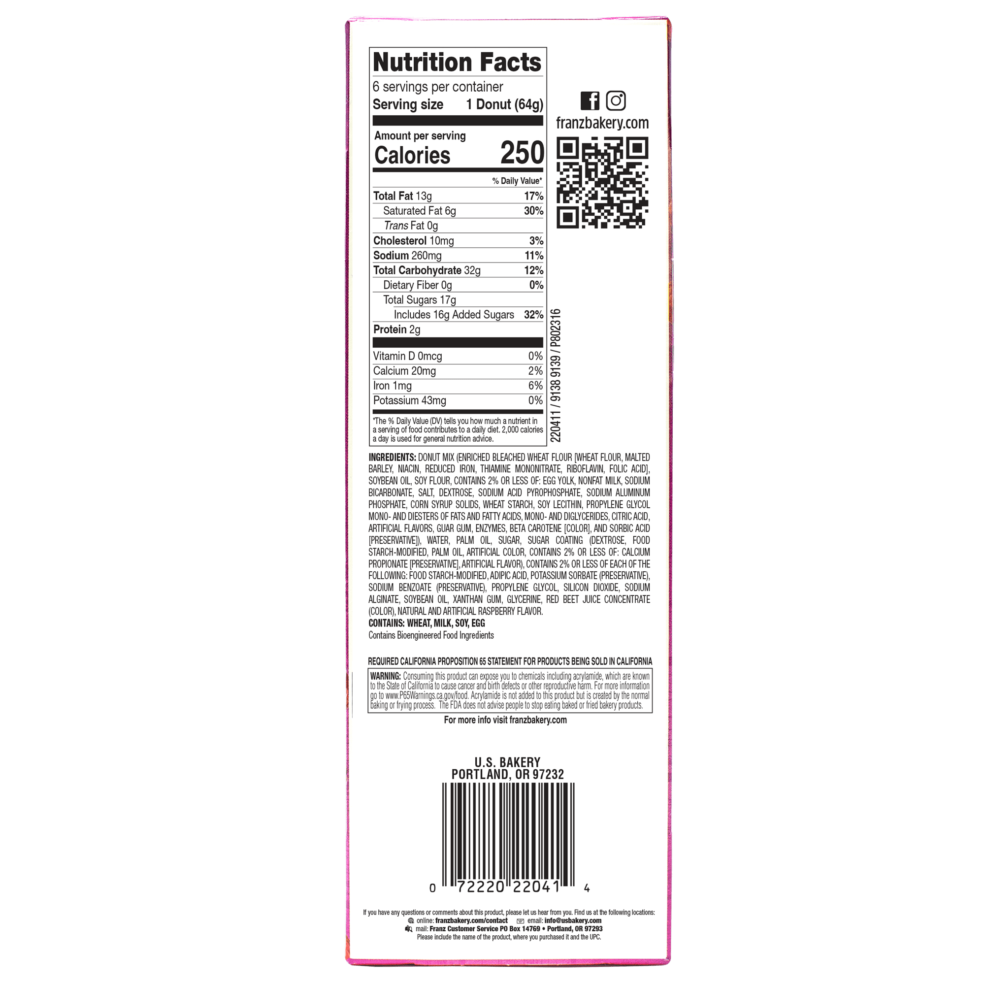 Franz Raspberry Filled Donuts, 13.5 oz, 6 Count