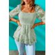 thumbnail image 3 of ABPHQTO Blusa De Mujer Verde Con Cuello Cuadrado Y Manga Abullonada, 3 of 5