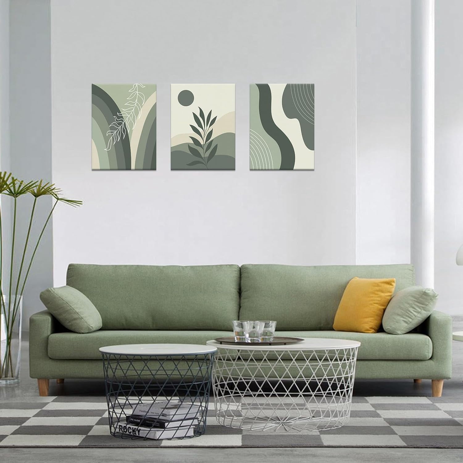 Boho Wall Art Decor Framed Canvas Print Wall Art Set Mid-Century Modern Posters Minimalist Botanical Geometric Abstract Neutral Room Decor for Bathroom, Bedroom, Living Room, Office 12”x16”x3Pcs