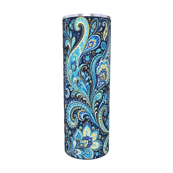 20oz Blue Gold Paisley Floral Insulated Tumbler with Handle and Straw Travel Cup Car Cup with Straw
