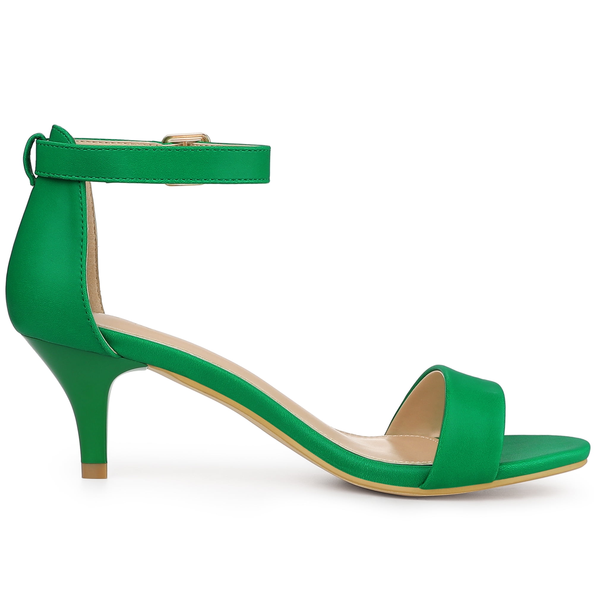 DARING DIVA Stylish Women's Ankle Strap Black Kitten Heel Sandals 7 Green