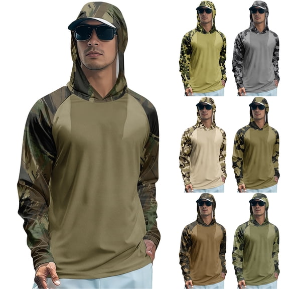 Trgacdwlo Camouflage Men UPF 50  Sun Protection Breathable T Shirt Raglan Long Sleeve Rash Guard Men Hiking Workout Fishing Shirt Men
