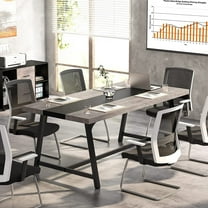Tribesigns 6-Seater Conference Table, 70.87"L Vintage Wood Executive Desk with Strong Metal Frame for Meeting Room, Grey