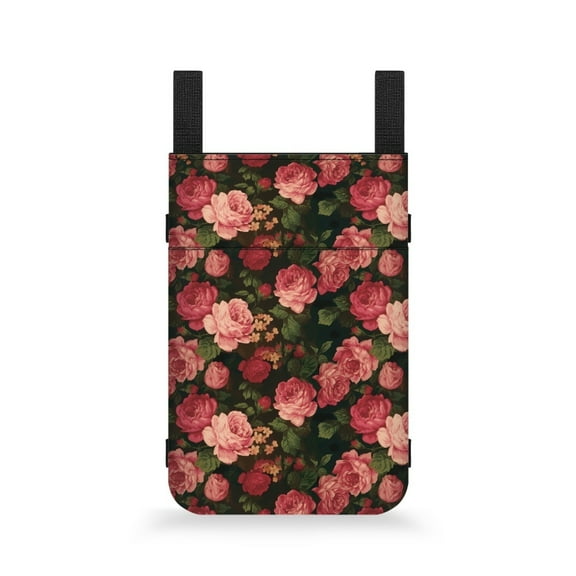 COEQINE Pink Flower Crutch Pouch Crutches Accessories Bag Crutch Carrying Pouch Easy to Install Crutch Travel Pouch with Key and Wallet Hanging Pouch for Women Men