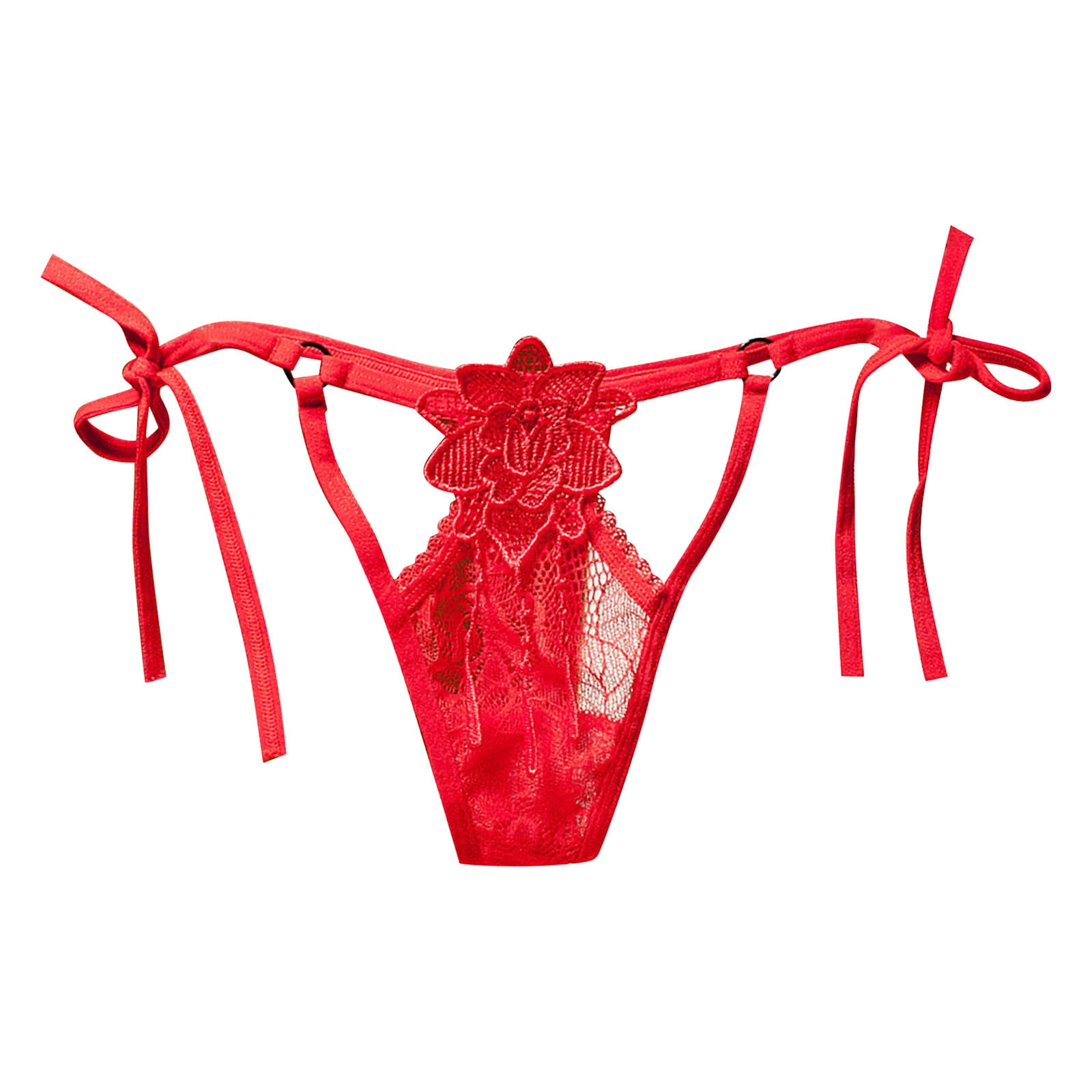 Aayomet Culotte Sans Couture pour Femmes Broderie Taille Basse Creuse Belles Fesses Lacées (Rouge, Taille Unique)
