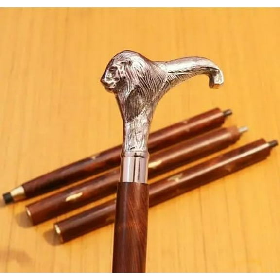 NAUTICALMARTUS BY Antique Designer Brass Lion Handle Wooden Walking Stick Cane for Seniors Men Women Collectibles & Gift