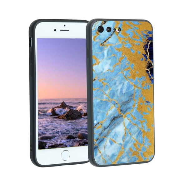 Compatible with iPhone 8 Plus Phone Case, Blue Golden Marble 33 Case Men Women, Flexible Silicone Shockproof Case for iPhone 8 Plus