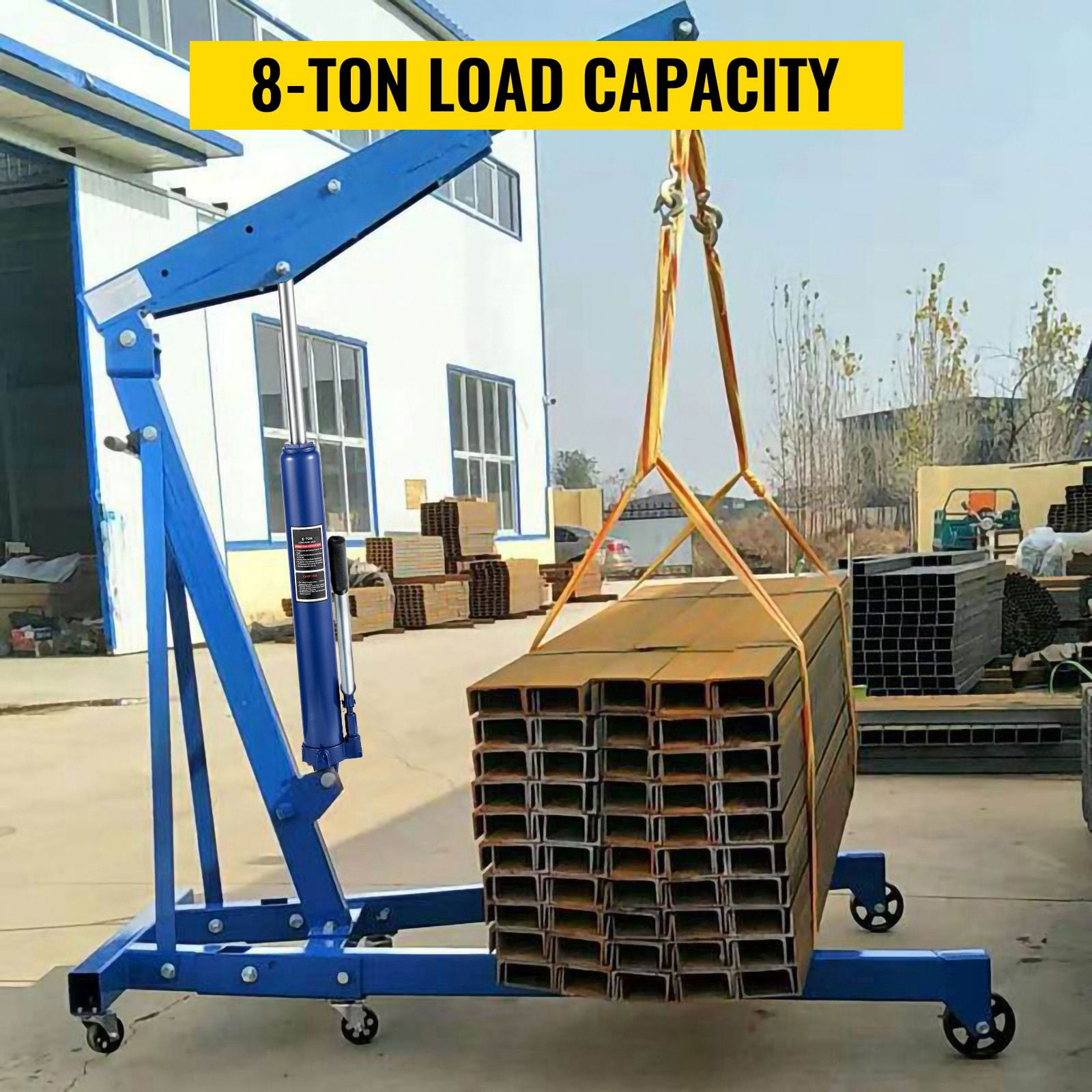 Hydraulic Long Ram Jack, 8 Tons/17363 lbs Capacity, with Single Piston Pump and Clevis Base, Manual Cherry Picker with Handle, for Garage/Shop Cranes, Engine Lift Hoist, Blue
