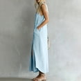 thumbnail image 4 of Guieoi Summer Dresses for Women under $10 Plus Size Decorative Button Cotton-Linen Loose Sleeveless Split-Hem Maxi Dress Blue S, 4 of 7