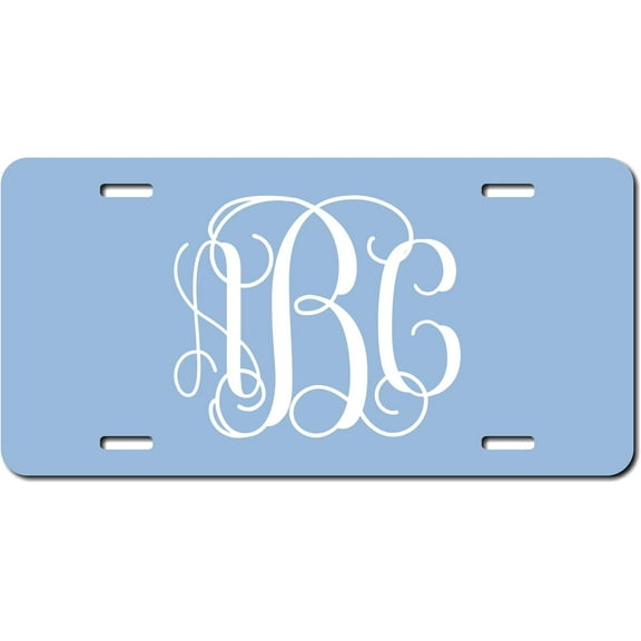 Carolina Blue Personalized Vine Monogram License Plate - Size 6" X 12" Aluminum License Plate