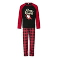 thumbnail image 2 of Christmas Family Pajamas Matching Set, Long Sleeve Letters Santa Claus Print T-shirt with Plaid Pants Sleepwear Loungewear, 2 of 10