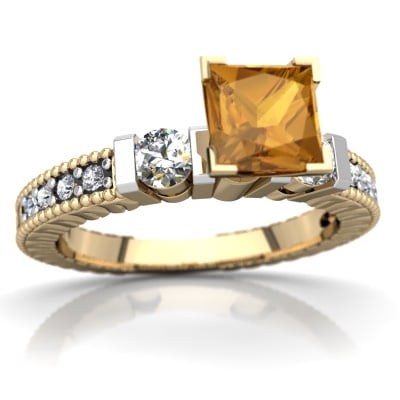 Citrine Milgrain Art Deco Ring in 14K Yellow Gold by