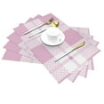 thumbnail image 2 of LNWH Pink Plaid Texture Art Pattern Placemats, 4 PCS Heat Resistant Washable PVC Table Mats, 18"x12", 2 of 6