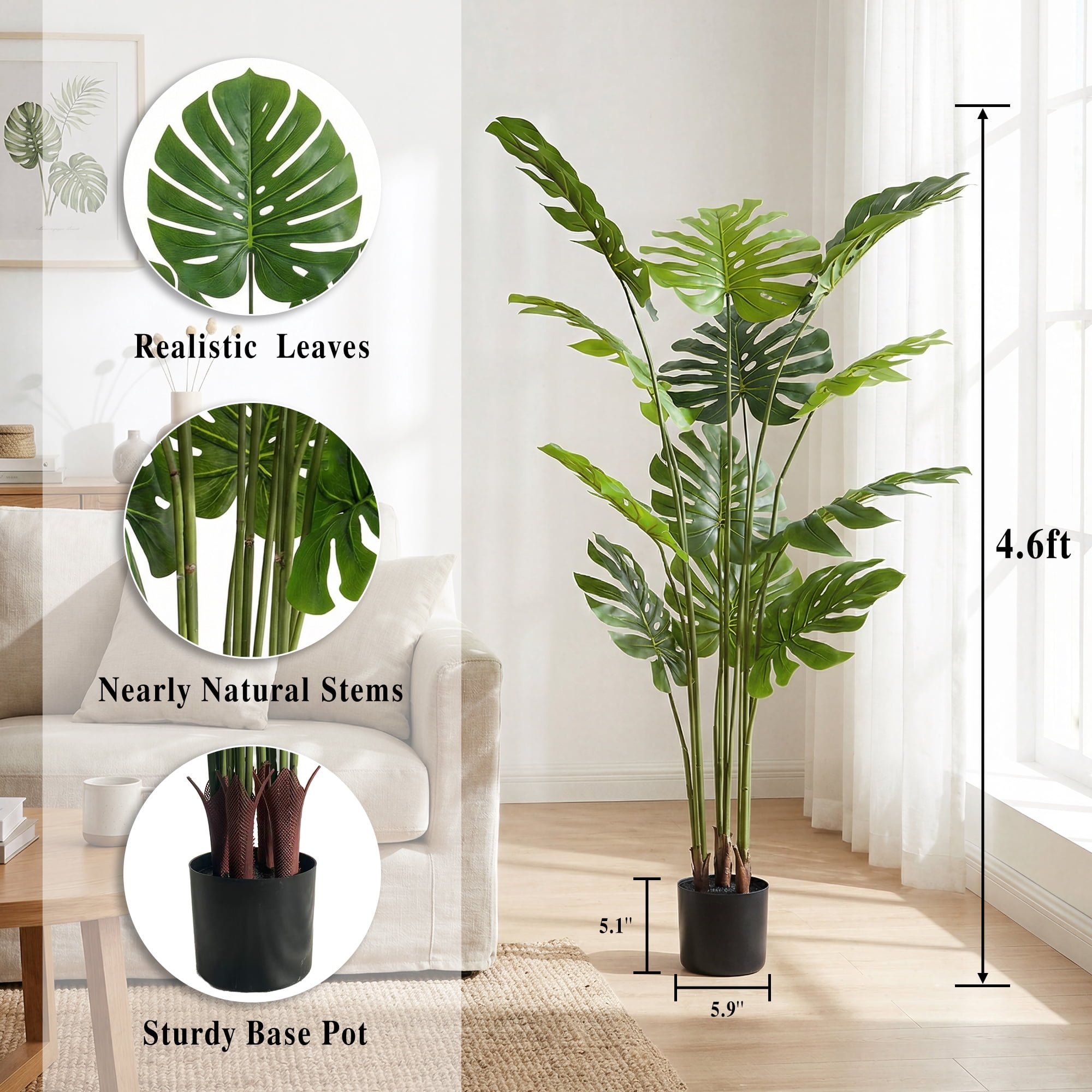 Easy4Home 4.6FT Artificial Plant Fake Tropical Potted Tree Indoor Faux Floor Plant for Home Office Decor