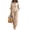 Beige #44, variant on WULMLEO Women Linen 2 Piece Outfit Sets, V‑Neck Henley Ruffle 3/4 Sleeve Blouse Top Elastic Waist Jogger Pants Casual Matching Loungewear Suit Navy S