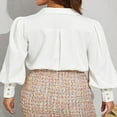 thumbnail image 4 of Chemise Rétro à Manches Évêque pour Femmes Printemps Automne Bureau Dame Couleur Unie/imprimé Léopard Col à Revers Manches Longues Boutonnée Vert S, 4 of 8