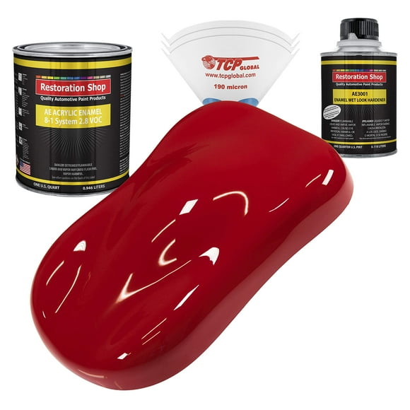 Restoration Shop - Torch Red Acrylic Enamel Auto Paint - Complete Quart Paint Kit - Professional Single Stage High Gloss Automotive, Car, Truck, Equipment Coating, 8:1 Mix Ratio, 2.8 VOC