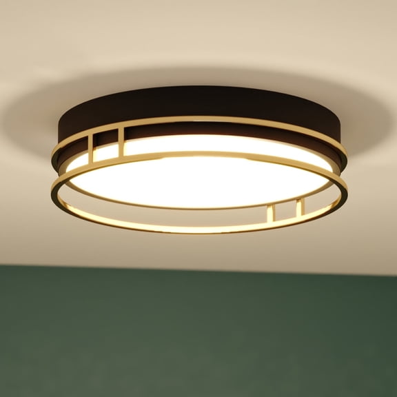 Northgate 16-in W Integrated LED Matte Black and Satin Gold Contemporary Flush Mount Ceiling Light Fixture White Acrylic Diffusor