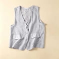 thumbnail image 2 of JGGSPWM Women's Sleeveless Linen Blend Vest, Button Down Casual Loose Lightweight Solid Regular Blazer Vests with Pockets Gray XXL, 2 of 6