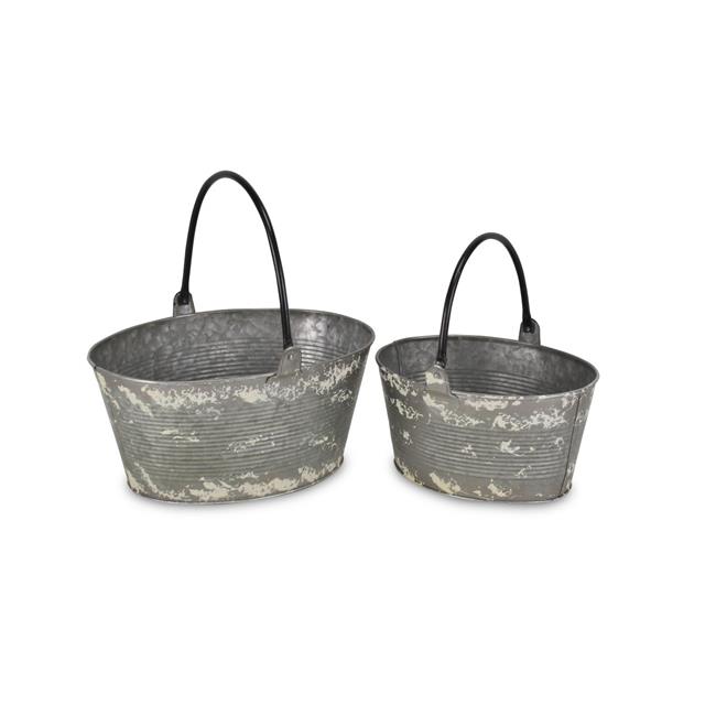 Cheungs 55862 Rustic Galvanized Metal Oval Buckets with Swivel Handles