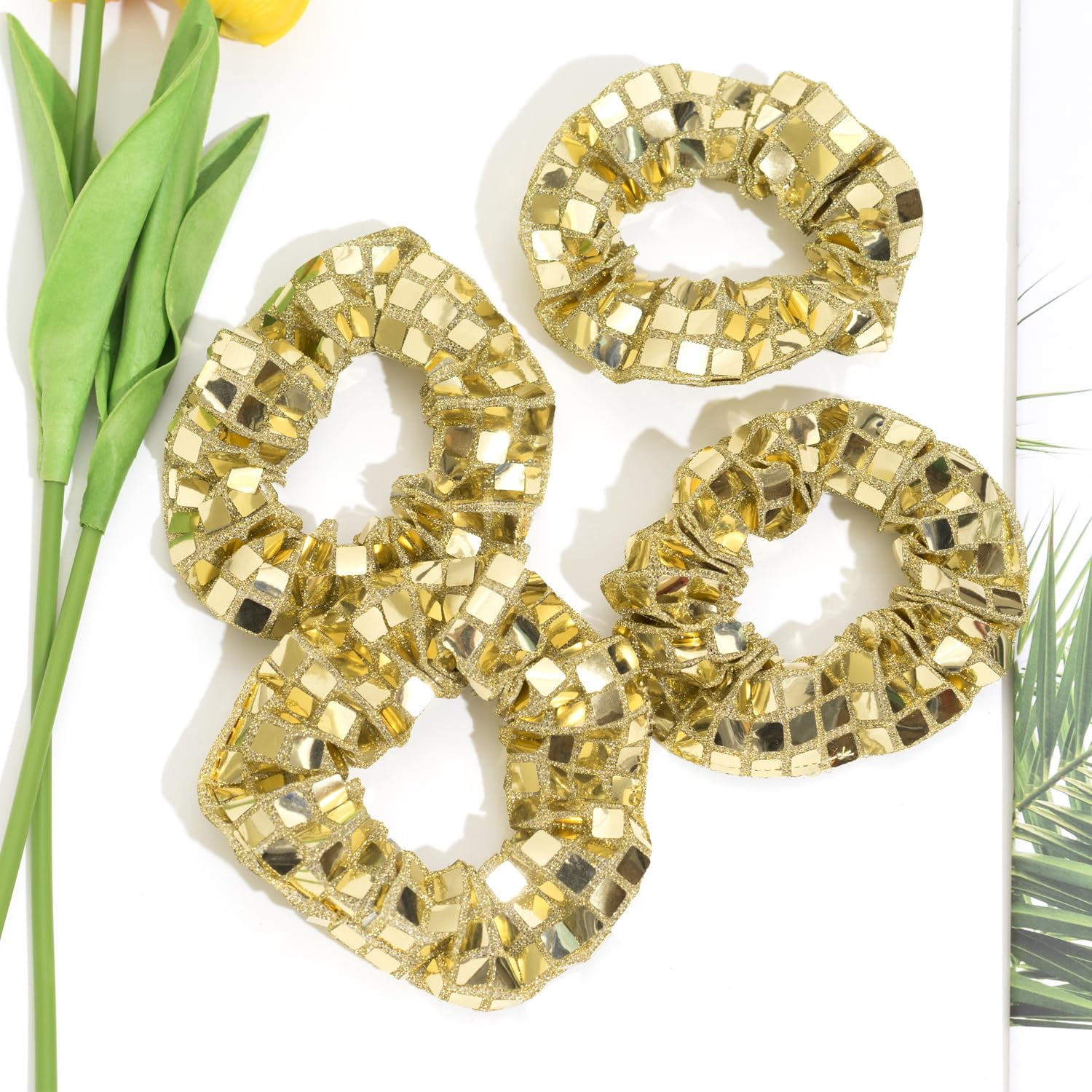 -12 Pack Disco Sequin Scrunchies Sparkly Cheer Scrunchies Cheer Pack Gifts Cheer Hair Accessories for Women Cheer Teams Birthday Party (Gold)