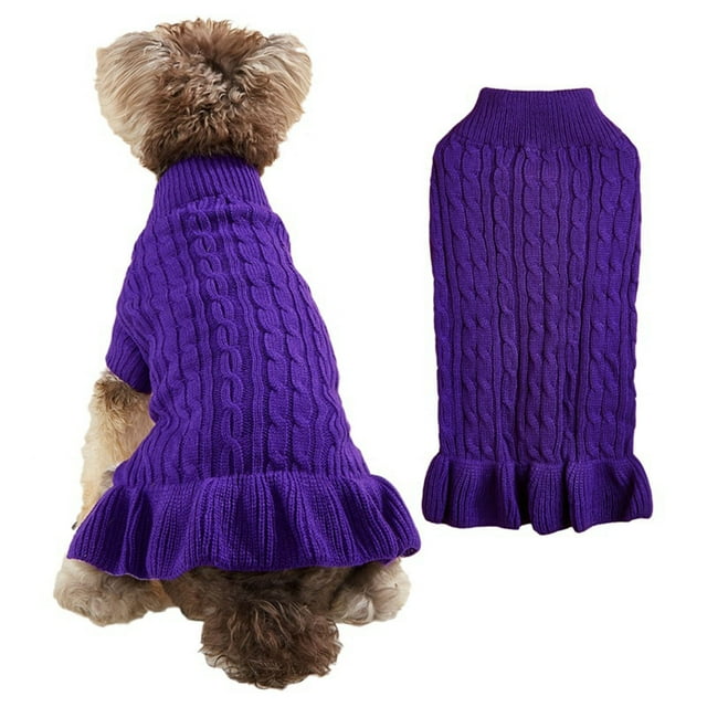 SIfdSeng Chandails pour Chiens pour Femmes Col Roulé Amusant Chaud Élégant Chandail pour Animal en Corde Tricot Extensible Robe Chandail à Volants Chandails pour Chiens pour Petits Chiens Garçon Automne Chandails pour Chat