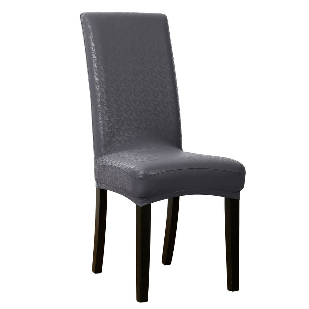 Piccocasa Faux PU Leather 1 Piece Dining Chair Covers(Dark Gray Lace