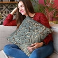 thumbnail image 2 of Plutus 16" x 16" Flower Velvet Paisley Luxury Throw Pillow in Blue, 2 of 2