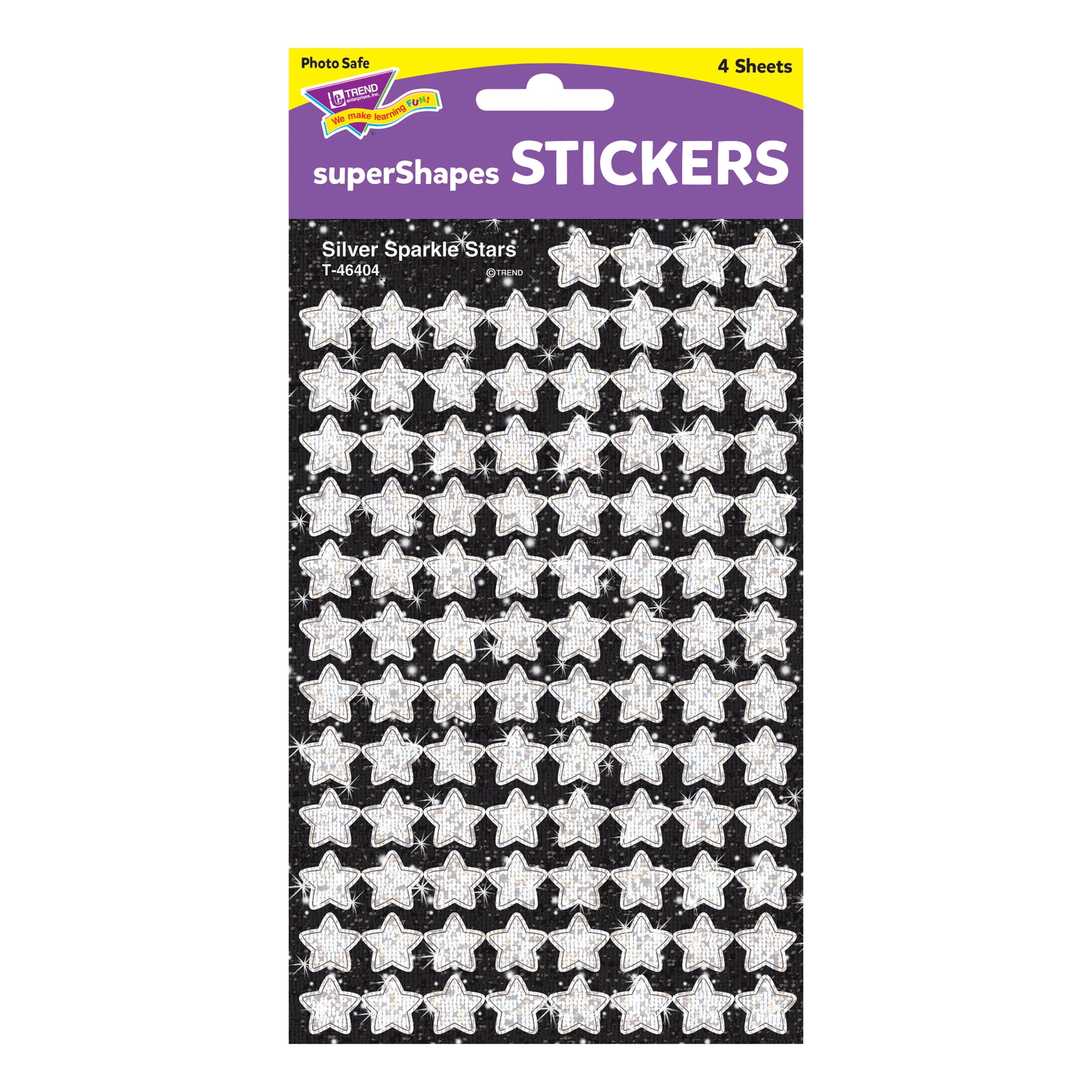 TREND Silver Sparkle Stars superShapes Stickers-Sparkle, 400 Per Pack, 6 Packs