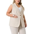 thumbnail image 4 of Agnes Orinda Women's Plus Size Linen Blazer Vests Button Up Sleeveless Waistcoat Casual Business Suit Jacket with Pockets 1X Apricot, 4 of 5