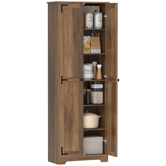 HOMCOM 67" Farmhouse Pantry Cabinet, Tall Storage Cabinet, Brown