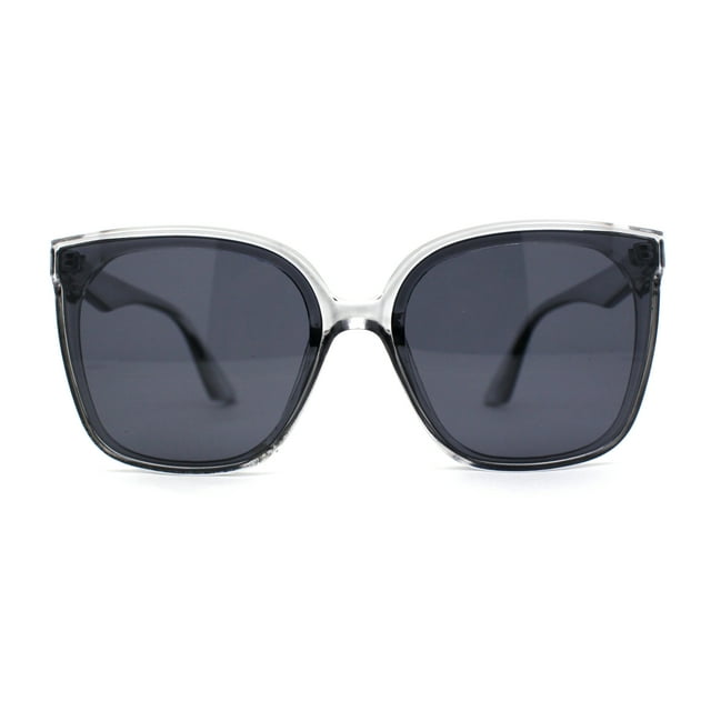 Womens Inset Lens Horn Rim Plastic Oversize Sunglasses Slate Black