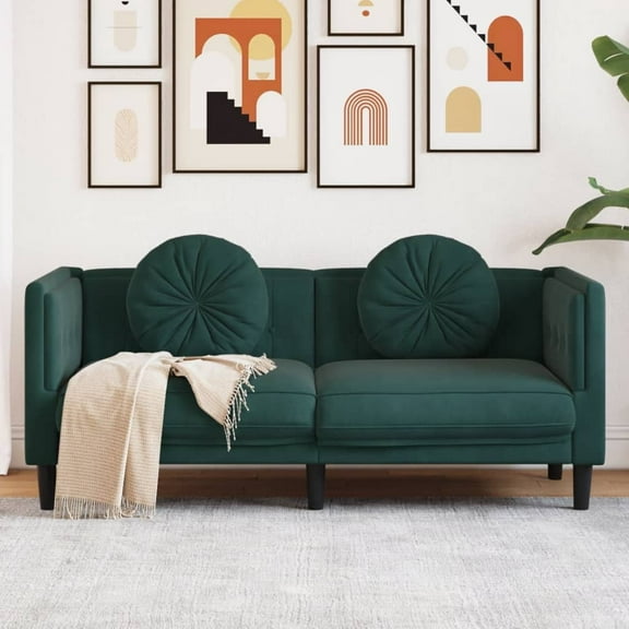 vidaXL Sofa with Cushions 2-Seater Dark Green Velvet