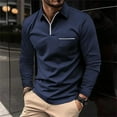 thumbnail image 3 of Beugl Mens Shirts Clearance, Men's Fashion Spring and Autumn Casual Long Sleeve Zipper Solid Color Long Sleeve T Shirt Top Golf Shirts for Men, Polo Shirts for Men Navy L, 3 of 4