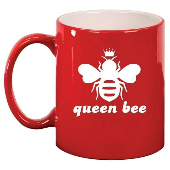 Queen Bee Ceramic Coffee Mug Tea Cup Gift (11oz Red)