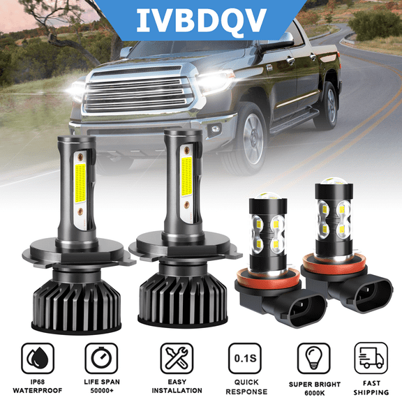 For Toyota Tundra 2014-2020 LED Headlights Combo H4 High/Low Beam   H11 Fog Light Conversion Kit 4Pcs