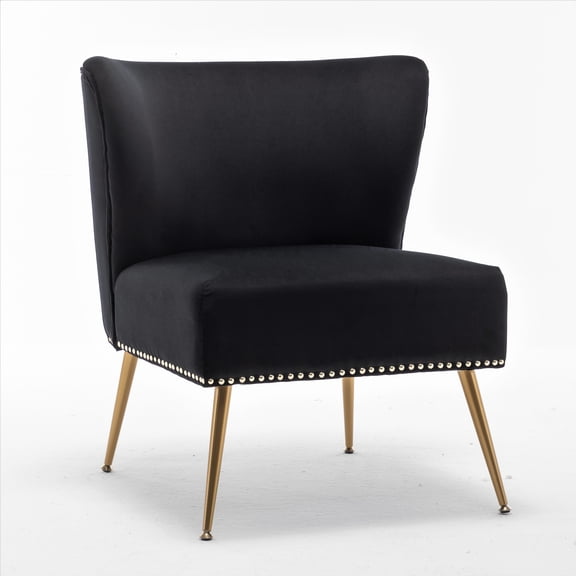 Printed Cloth Accent Chair, Armless Slipper Chair with Metal Legs, Modern Upholstered Side Chair for Living Room Bedroom Small Spaces