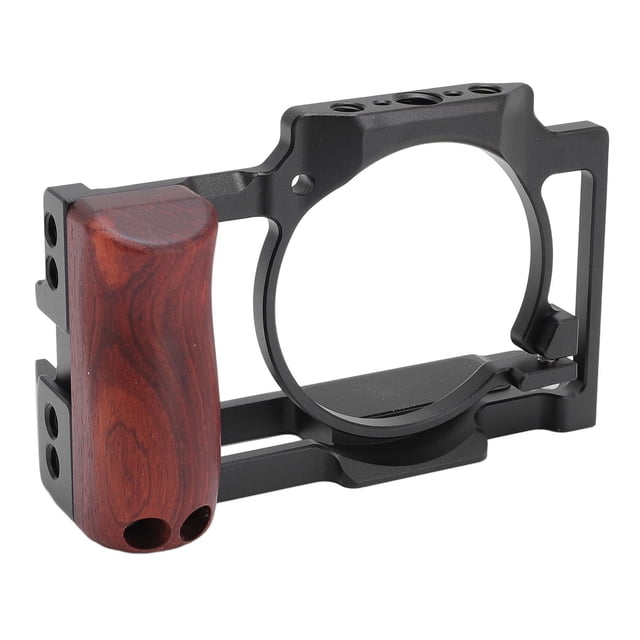 Camera Cage for ZV1 Aluminum Video Rig 1/4 Inch Screw Holes Cold Shoe Mount with Wooden Handle Grip