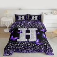 thumbnail image 2 of Feelyou Glitter Letter H Bedding Comforter Set for Girls, Dreamy Kawaii Butterfly Twin Comforter Sets, Purple Fashion Reversible Bedding Set, Luxury Bedroom Decor, 2pcs, 2 of 8