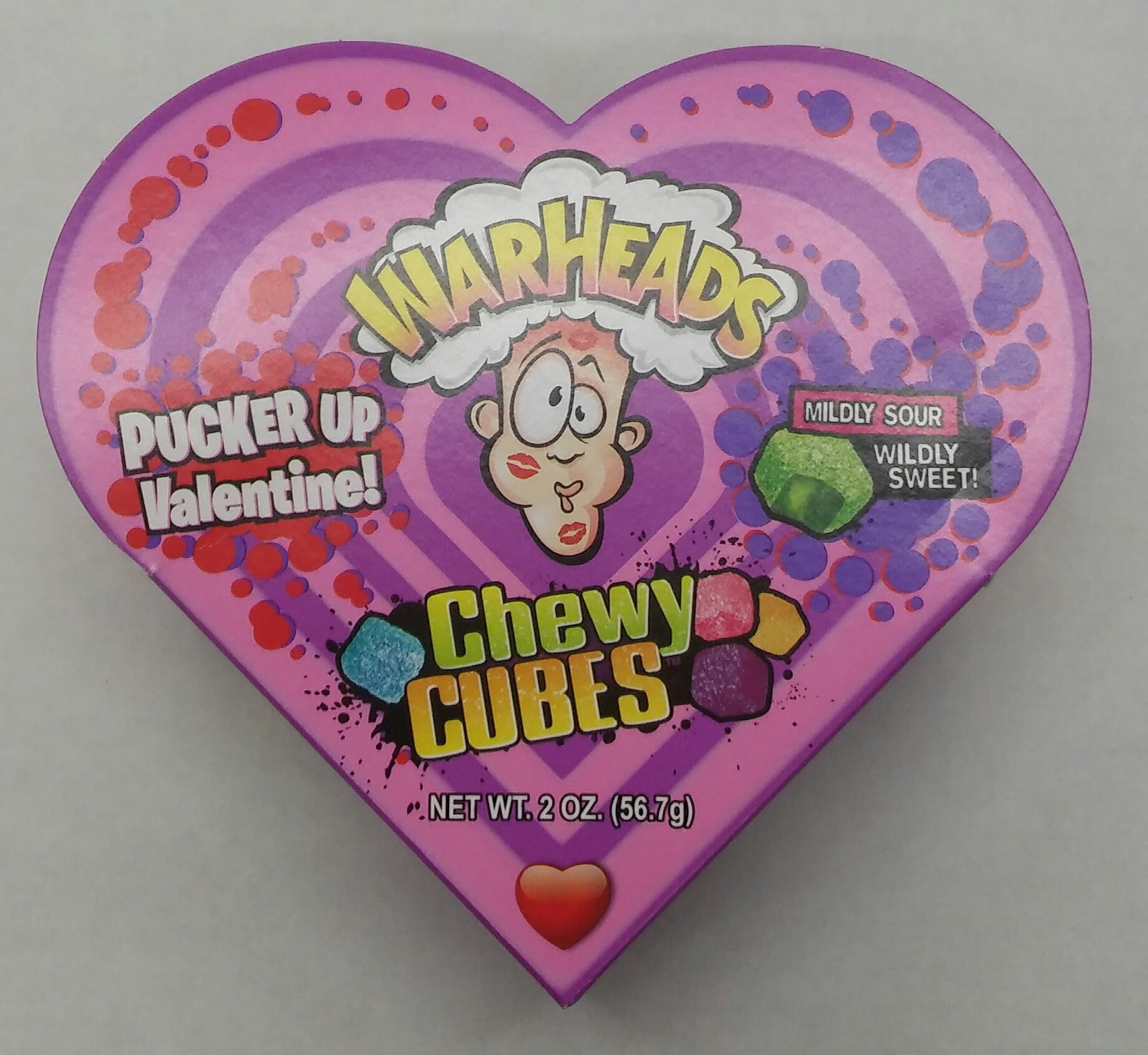 Warheads Cubes Sour Hard Candy in a Heart Box, 2 Oz.