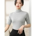 thumbnail image 4 of Half Turtleneck Milk Silk Tops Women Short Sleeve Slim T-Shirt Solid Color Basic Trend Bottoming Shirt High Street Women Blouse, 4 of 6