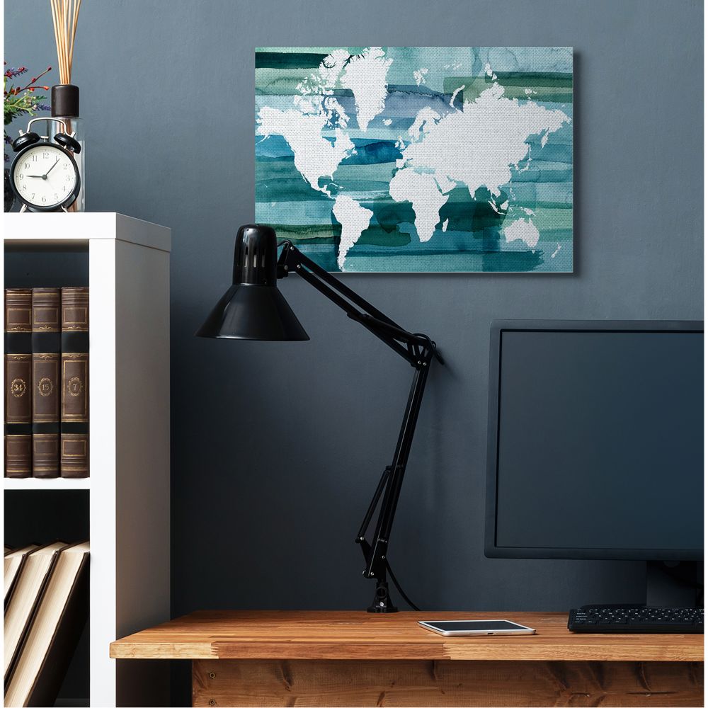 Stupell Industries World Map Blue Green Watercolor Painting Canvas Wall Art by Grace Popp