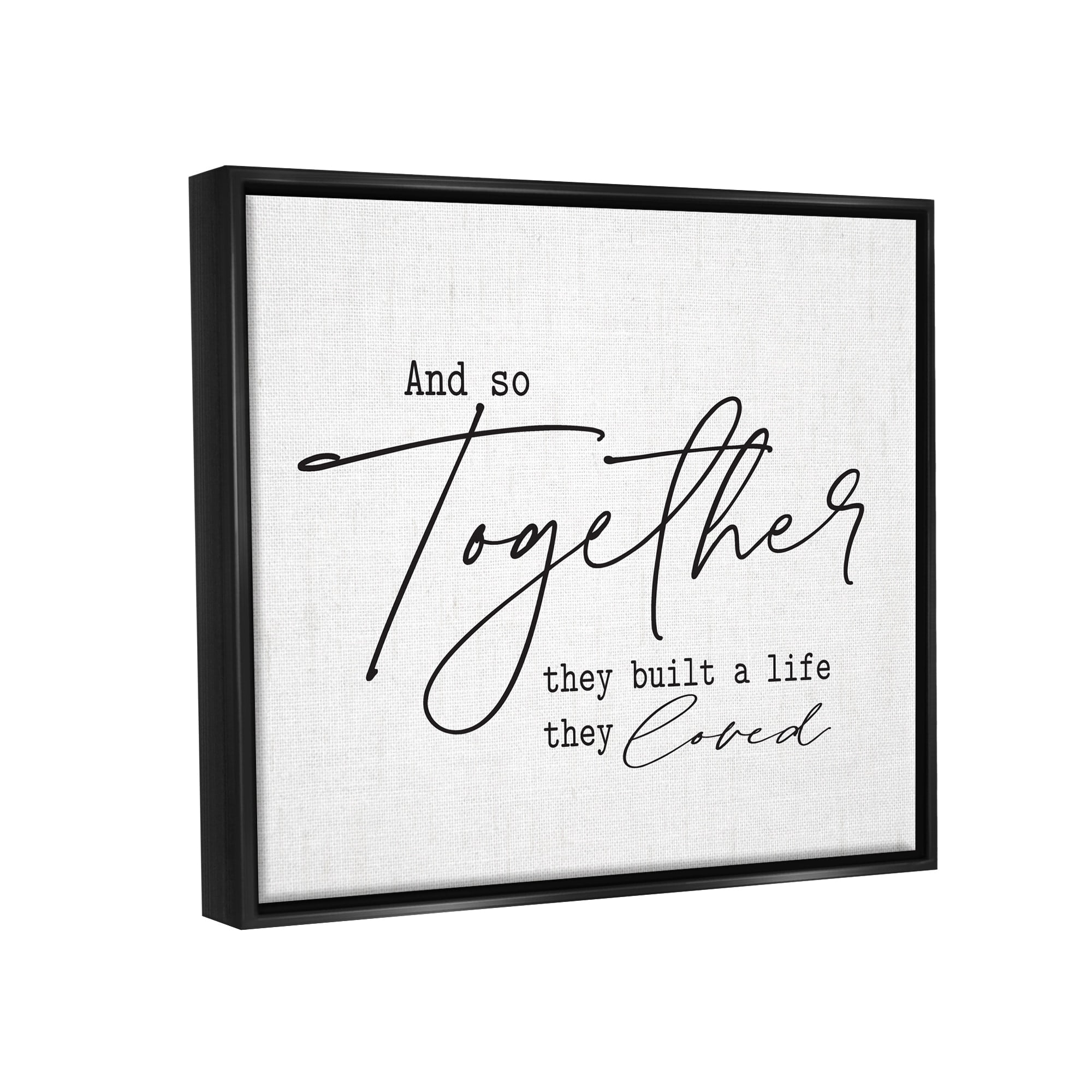 Stupell Industries Romantic Together Quote Casual Birch Pattern Calligraphy Graphic Art Jet Black Floating Framed Canvas Print Wall Art, Design by Lettered and Lined