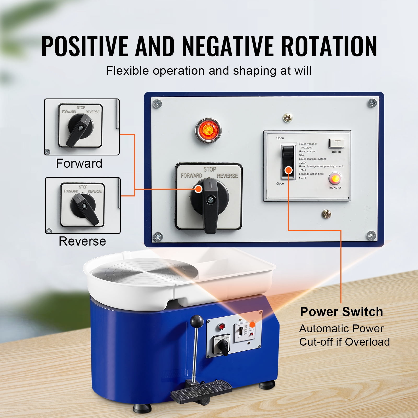 KFFKFF 11in Ceramic Wheel Pottery Wheel Foot Pedal Sculpting Tools Apron 350W